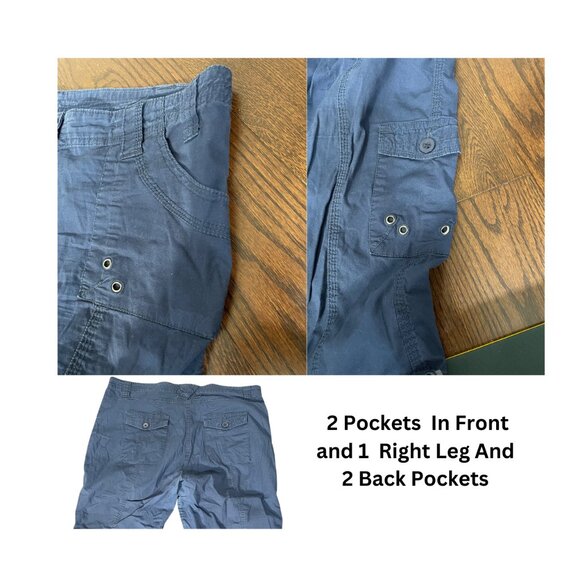 Women’s Size 10 Dash Navy Blue Stretch Cotton Cargo Capri Cropped Pants 👖💙 - Picture 3 of 4